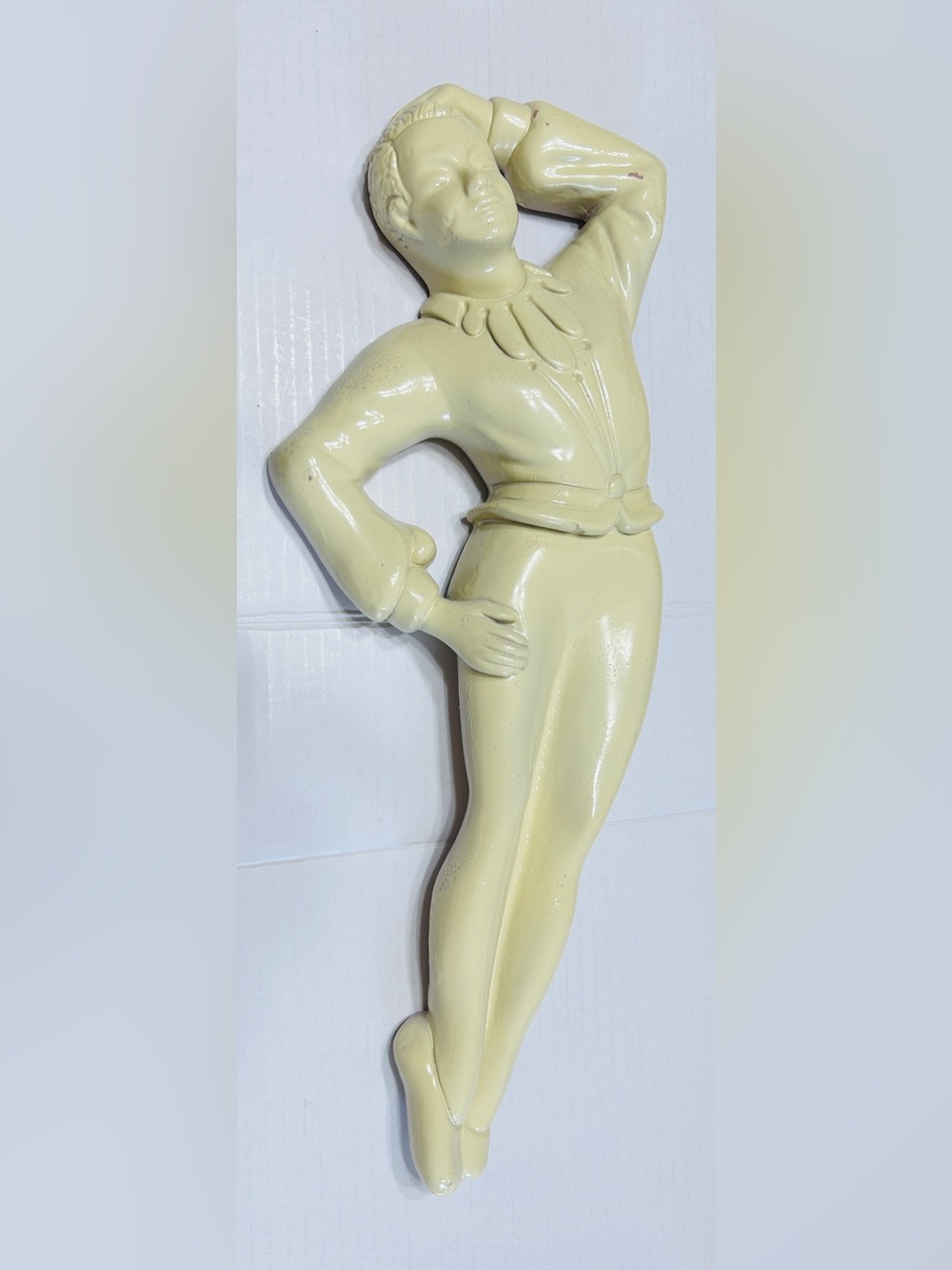 Chalk ware male ballerina in cream color.